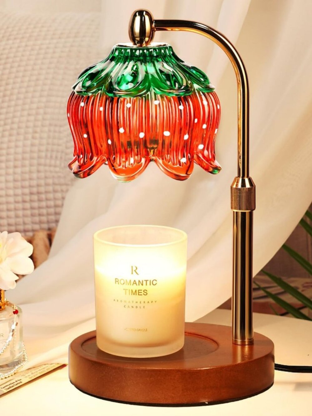 Dimmable Strawberry Candle Warmer Lamp with Timer - Perfect Home Decor Gift!